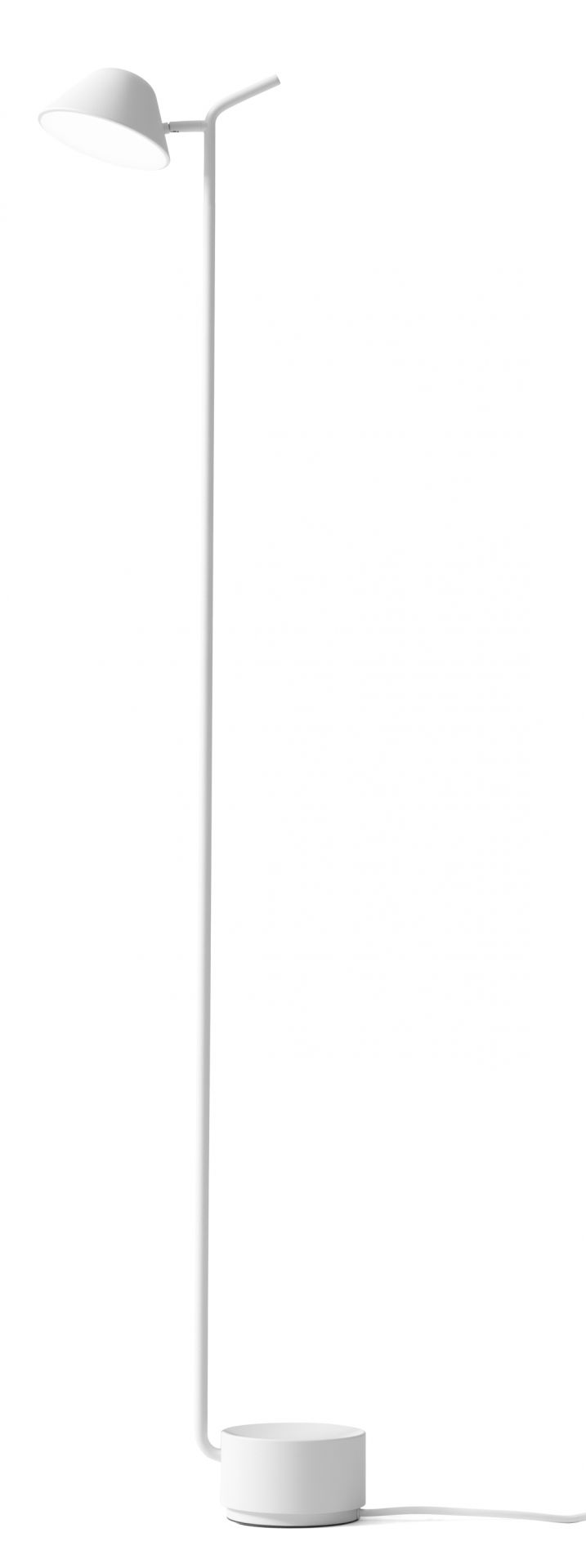 Weiße Peek Stehleuchte von Audo, modernes Design für Wohnzimmer und Schlafzimmer.